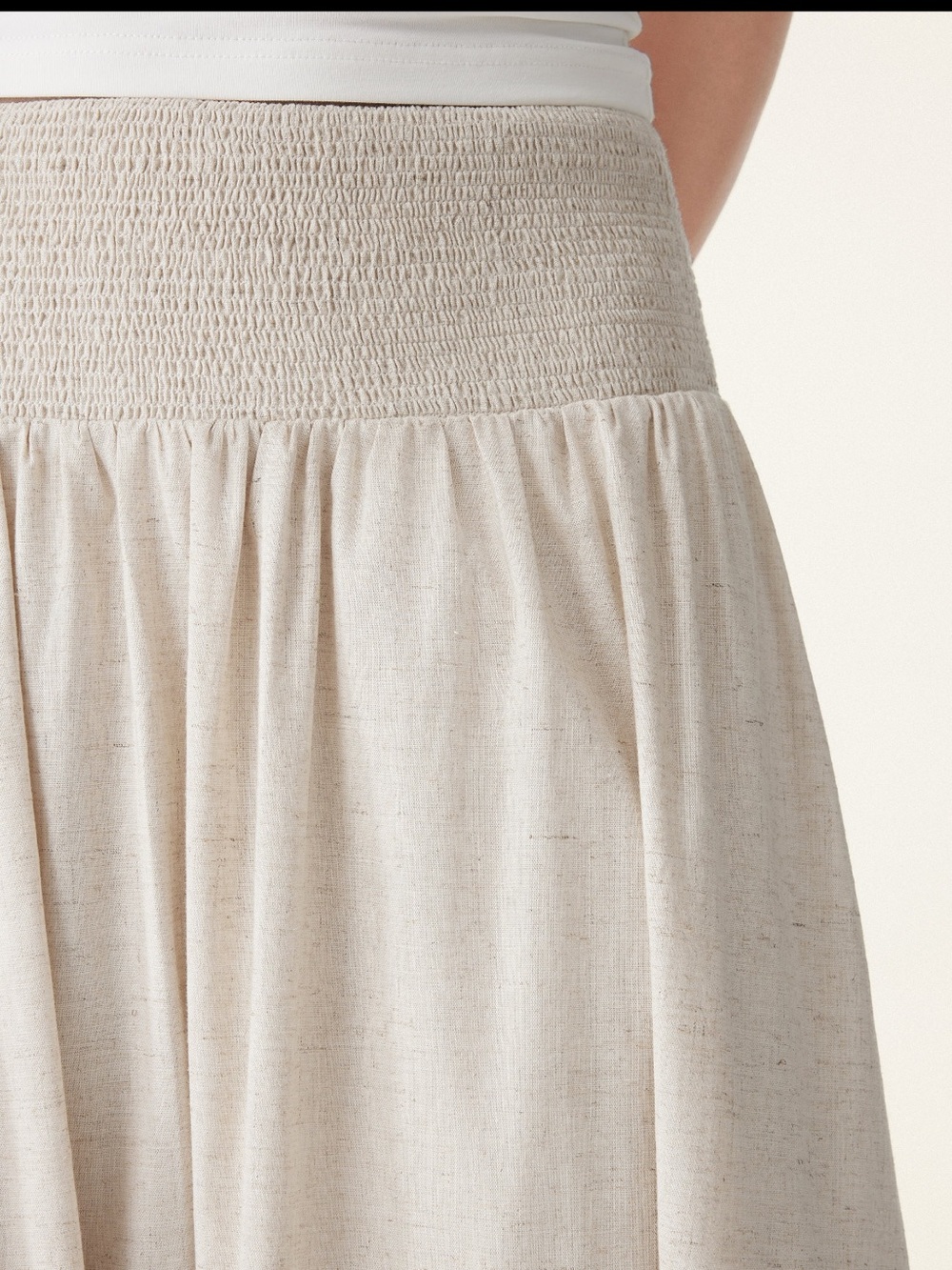 OGL Cream Smocked Waist Midi Skirt - Picture 4 of 5
